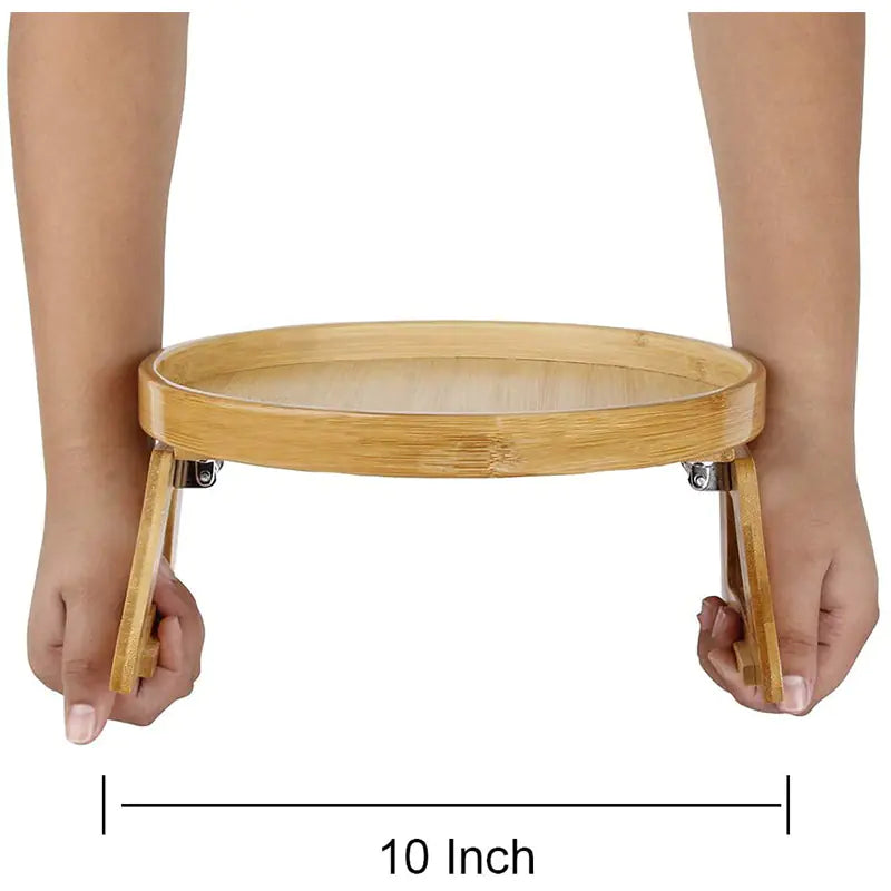 Bamboo Round Sofa Tray with Legs - Foldable Design