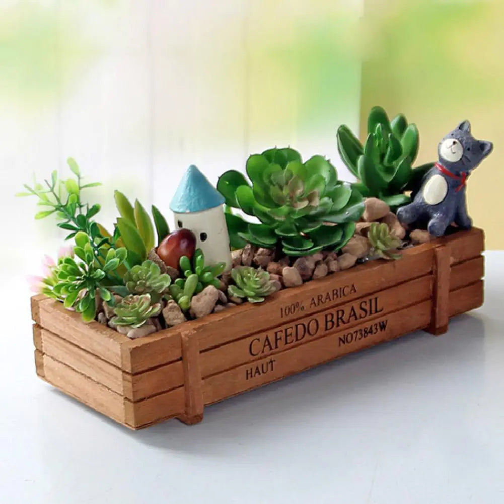 Vintage Wooden Succulent Planter Box (Rectangular)