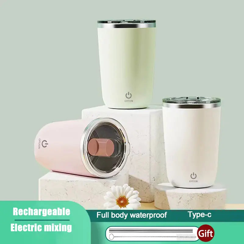 Automatic Stirring Coffee Mug with Lid, Stainless Steel