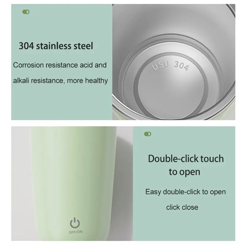 Automatic Stirring Coffee Mug with Lid, Stainless Steel