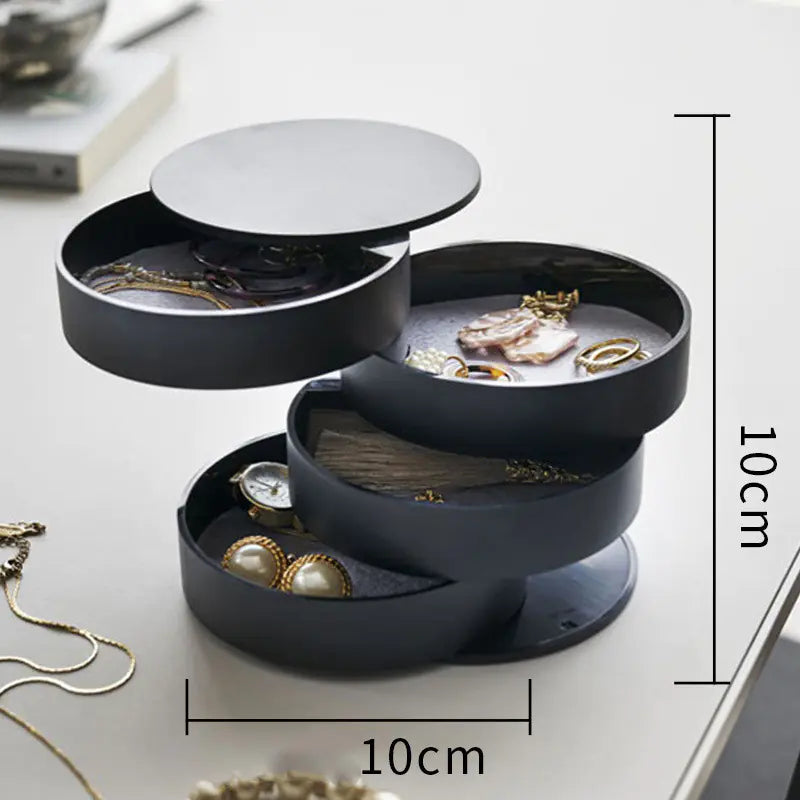 Rotating Jewelry Organizer Box with Velvet Cover