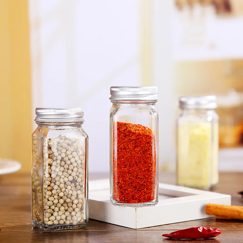 Square Glass Spice Jar Set for Seasoning and BBQ