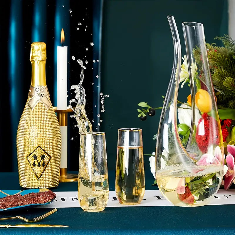 2pcs 9oz Stemless Plastic Champagne Glasses with Gold Frame