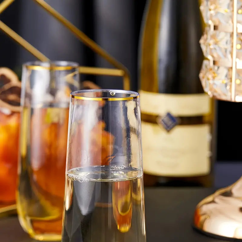 2pcs 9oz Stemless Plastic Champagne Glasses with Gold Frame