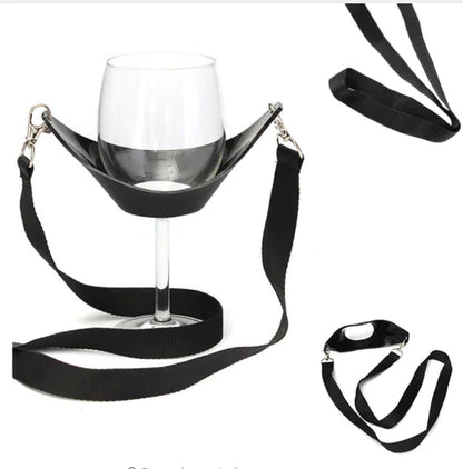 Portable Black Wine Glass Holder with Strap