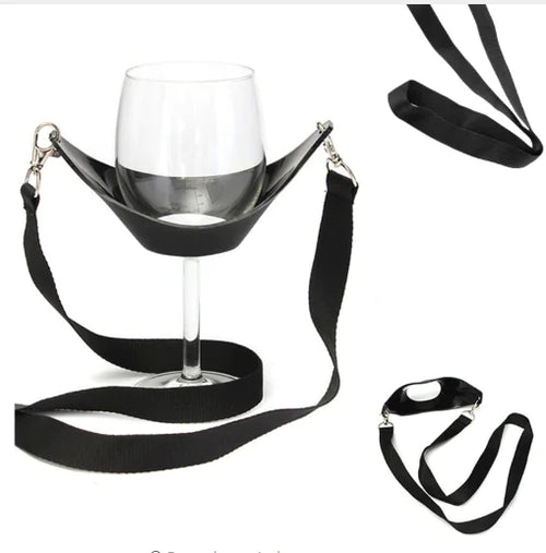 Portable Black Wine Glass Holder with Strap