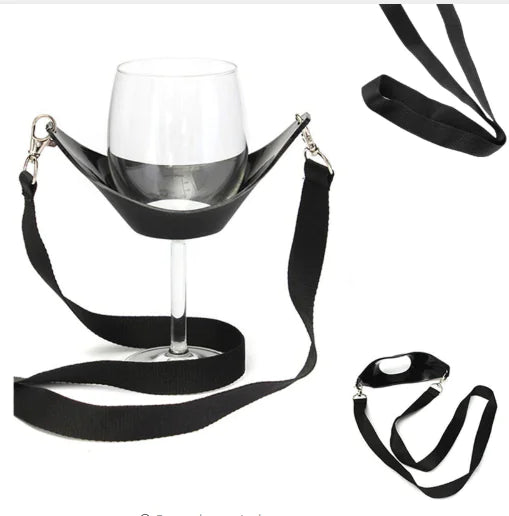 Portable Black Wine Glass Holder with Strap