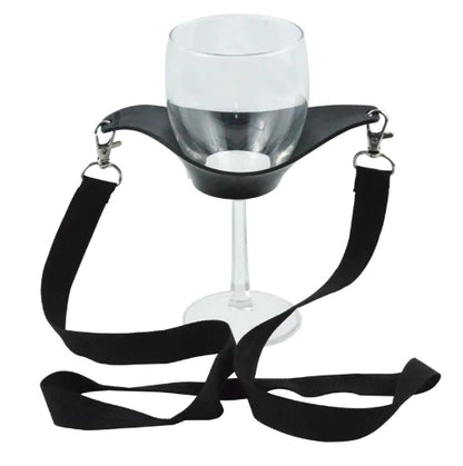 Portable Black Wine Glass Holder with Strap