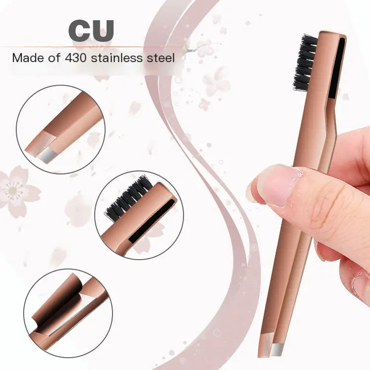 New Stainless Steel Eyebrow Tweezers with Comb