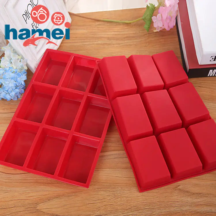 9-Cavity Rectangular Silicone Mold for Baking Cakes
