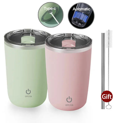 Automatic Stirring Coffee Mug with Lid, Stainless Steel