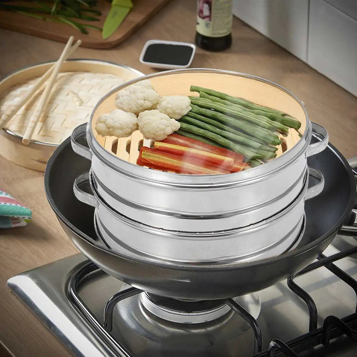 Commercial Bamboo Steamer for Dim Sum and Rice