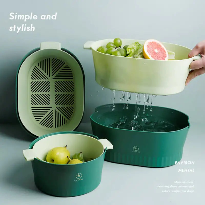 Large Double-Layer Plastic Drain Basket for Kitchen