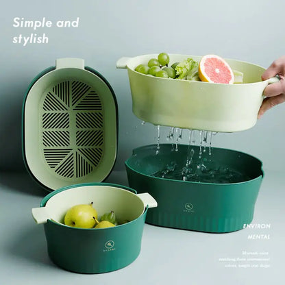 Large Double-Layer Plastic Drain Basket for Kitchen
