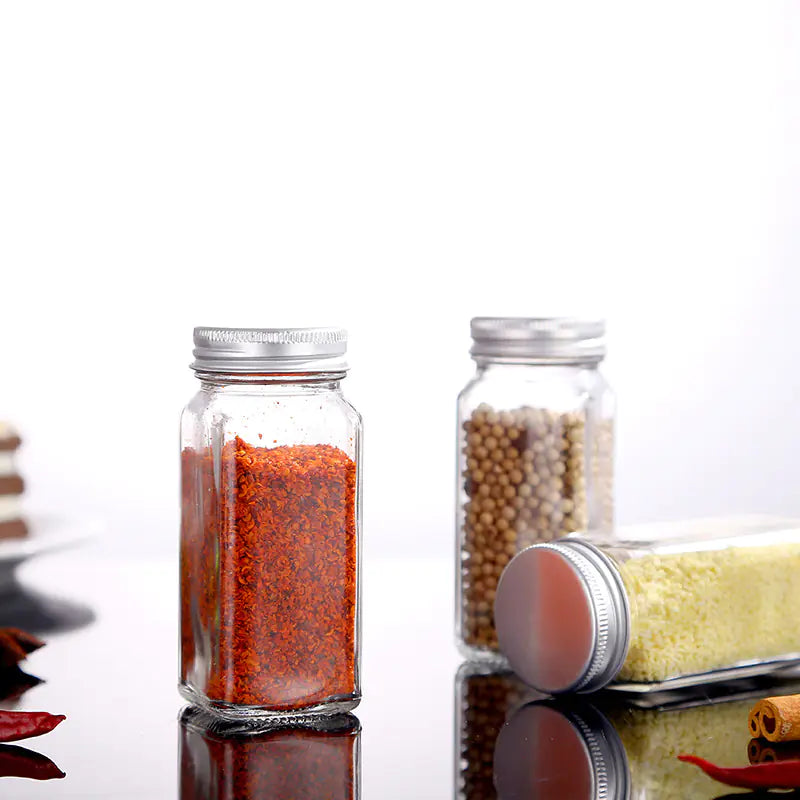 Square Glass Spice Jar Set for Seasoning and BBQ
