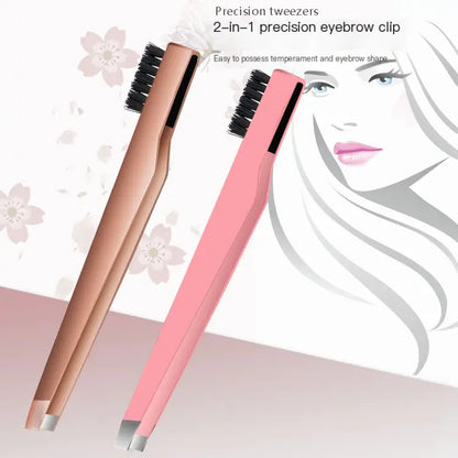 New Stainless Steel Eyebrow Tweezers with Comb