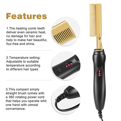 Dual-use Electric Heating Copper Hair Straightener Comb