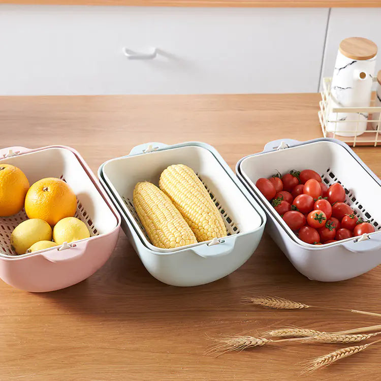 Collapsible Drain Basket and Vegetable Washing Bowl