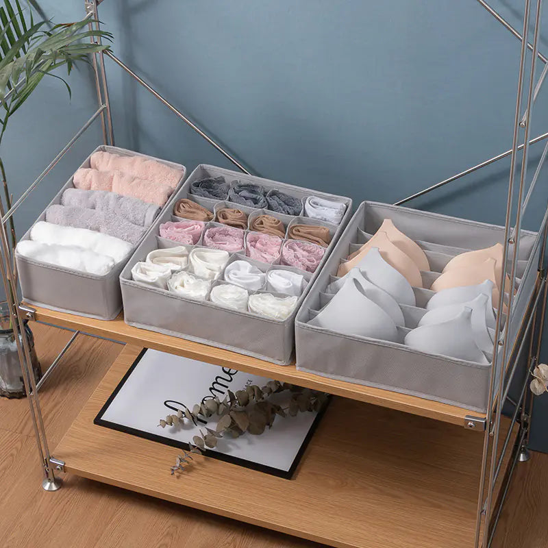 Fabric Storage Box with 3 Drawers for Underwear (20 Grids)