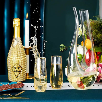 2pcs 9oz Stemless Plastic Champagne Glasses with Gold Frame