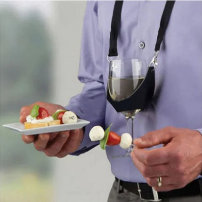 Portable Black Wine Glass Holder with Strap