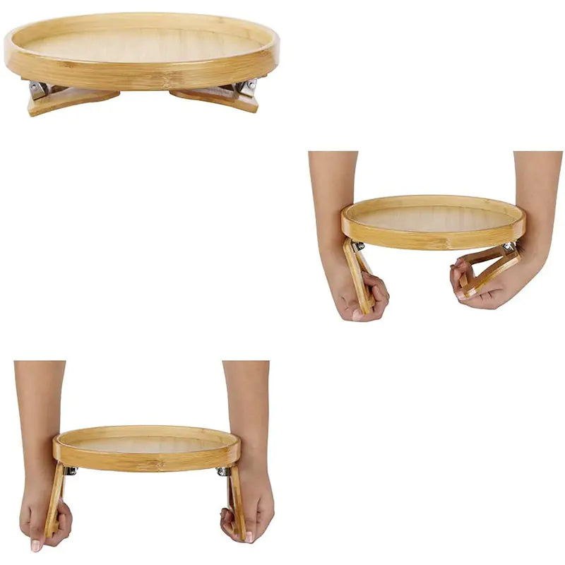 Bamboo Round Sofa Tray with Legs - Foldable Design