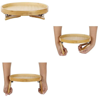 Bamboo Round Sofa Tray with Legs - Foldable Design