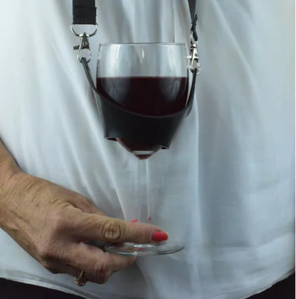 Portable Black Wine Glass Holder with Strap