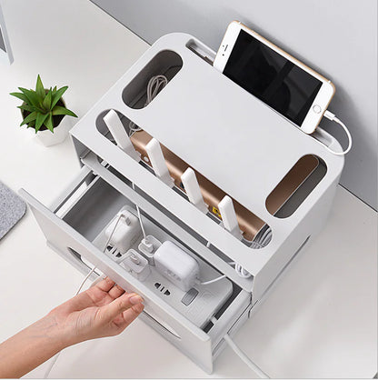 Storage Box and Cable Organizer with Power Strip Protection