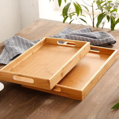 Bamboo Double Ear Rectangular Tea Set Tray